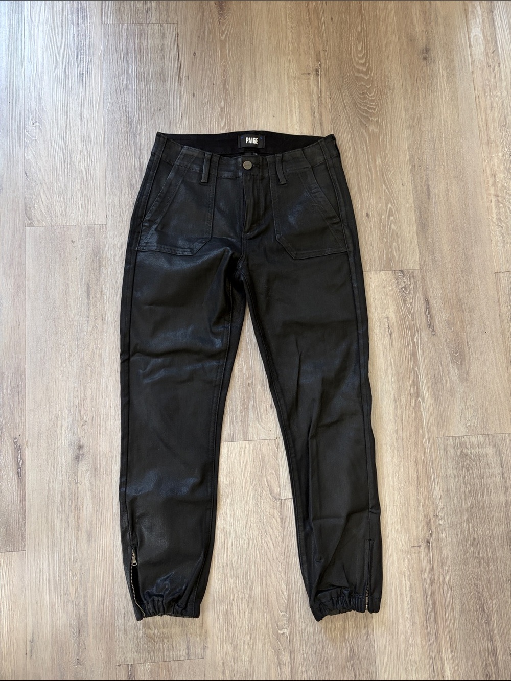 PAIGE Black Coated Boyfriend Jeans with Jogger Cuffs